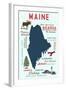 Maine - Typography and Icons-Lantern Press-Framed Art Print