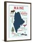 Maine - Typography and Icons-Lantern Press-Framed Art Print