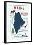 Maine - Typography and Icons-Lantern Press-Framed Art Print