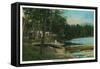 Maine - View of a Woman on a Canoe by the Shore-Lantern Press-Framed Stretched Canvas