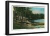 Maine - View of a Woman on a Canoe by the Shore-Lantern Press-Framed Art Print