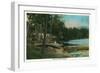 Maine - View of a Woman on a Canoe by the Shore-Lantern Press-Framed Art Print