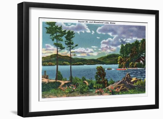 Maine - View of Squaw Mountain and Moosehead Lake-Lantern Press-Framed Art Print