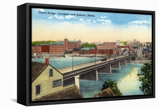 Maine - View of the North Bridge Connecting Lewiston and Auburn-Lantern Press-Framed Stretched Canvas