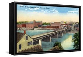 Maine - View of the North Bridge Connecting Lewiston and Auburn-Lantern Press-Framed Stretched Canvas