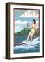 Maine - Water Skier and Lake-Lantern Press-Framed Art Print