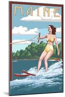 Maine - Water Skier and Lake-Lantern Press-Mounted Art Print