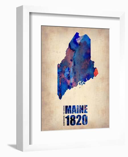 Maine Watercolor Map-NaxArt-Framed Art Print