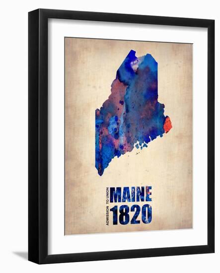 Maine Watercolor Map-NaxArt-Framed Art Print