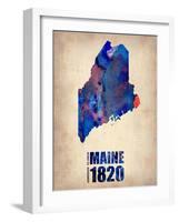 Maine Watercolor Map-NaxArt-Framed Art Print