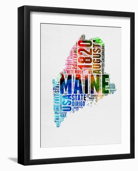 Maine Watercolor Word Cloud-NaxArt-Framed Art Print