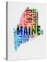 Maine Watercolor Word Cloud-NaxArt-Stretched Canvas