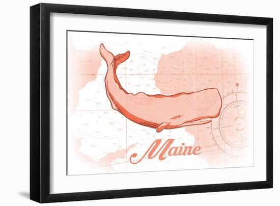Maine - Whale - Coral - Coastal Icon-Lantern Press-Framed Art Print