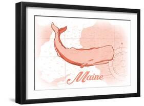 Maine - Whale - Coral - Coastal Icon-Lantern Press-Framed Art Print