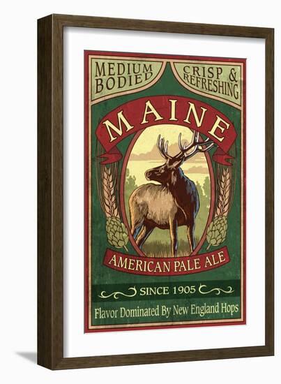 Maine - White Tailed Deer Ale Vintage Sign-Lantern Press-Framed Art Print