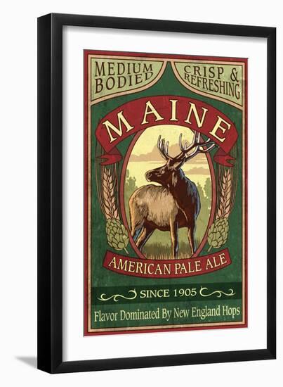 Maine - White Tailed Deer Ale Vintage Sign-Lantern Press-Framed Art Print