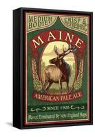 Maine - White Tailed Deer Ale Vintage Sign-Lantern Press-Framed Stretched Canvas