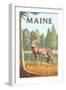 Maine - White Tailed Deer-Lantern Press-Framed Art Print