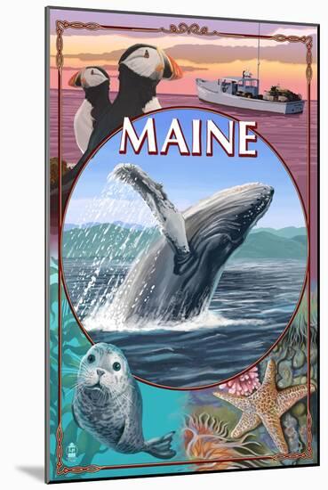 Maine - Wildlife Montage-Lantern Press-Mounted Art Print