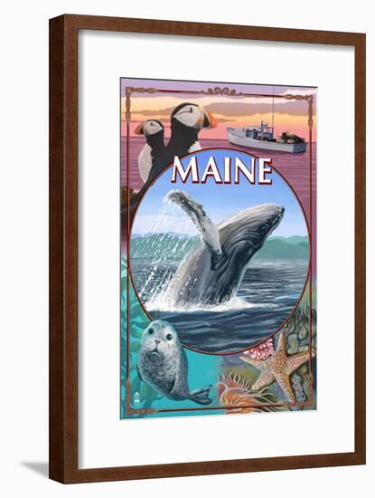 Maine - Wildlife Montage-Lantern Press-Framed Art Print