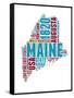 Maine Word Cloud Map-NaxArt-Framed Stretched Canvas