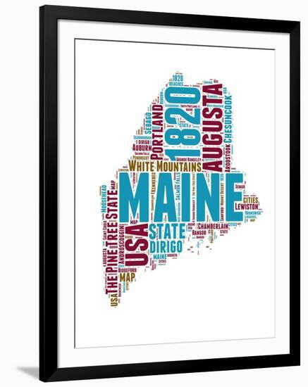 Maine Word Cloud Map-NaxArt-Framed Art Print