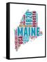 Maine Word Cloud Map-NaxArt-Framed Stretched Canvas