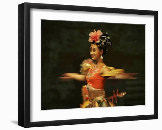 Mainland China Dance Group Perform an Arrangement Depicting Buddhist Imagery Found in the Grottoes -null-Framed Photographic Print