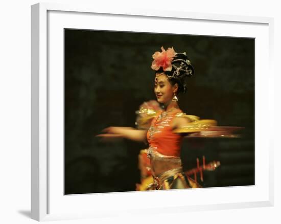 Mainland China Dance Group Perform an Arrangement Depicting Buddhist Imagery Found in the Grottoes -null-Framed Photographic Print