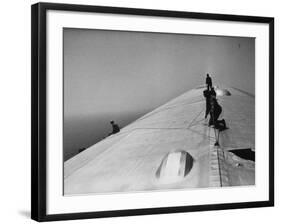 Maintenance Crewmen on Top of Graf Zeppelin repair damage caused Atlantic Ocean Storm during flight-Alfred Eisenstaedt-Framed Photographic Print