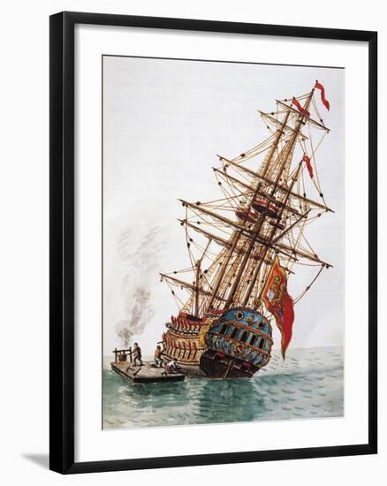 Maintenance of Hull of Ship-null-Framed Giclee Print