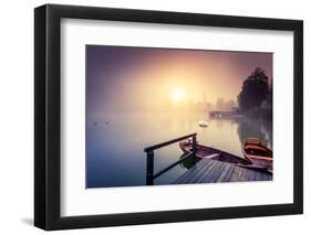 Majestic Colorful Scenery on the Foggy Lake in Triglav National Park, Located in the Bohinj Valley-Leonid Tit-Framed Photographic Print