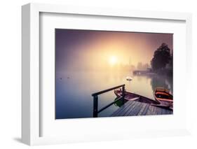 Majestic Colorful Scenery on the Foggy Lake in Triglav National Park, Located in the Bohinj Valley-Leonid Tit-Framed Photographic Print