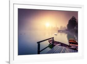 Majestic Colorful Scenery on the Foggy Lake in Triglav National Park, Located in the Bohinj Valley-Leonid Tit-Framed Photographic Print