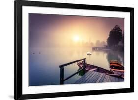 Majestic Colorful Scenery on the Foggy Lake in Triglav National Park, Located in the Bohinj Valley-Leonid Tit-Framed Photographic Print