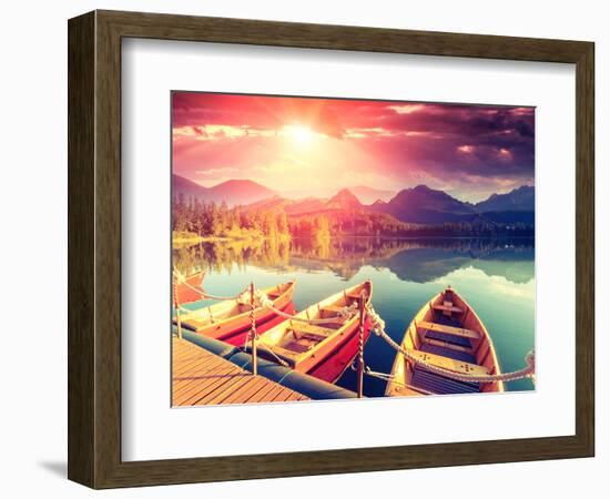 Majestic Mountain Lake in National Park High Tatra. Dramatic Unusual Scene. Sky Glowing by Sunlight-Leonid Tit-Framed Photographic Print