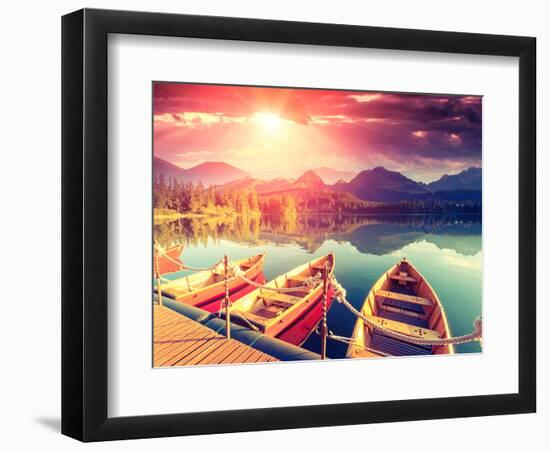 Majestic Mountain Lake in National Park High Tatra. Dramatic Unusual Scene. Sky Glowing by Sunlight-Leonid Tit-Framed Photographic Print