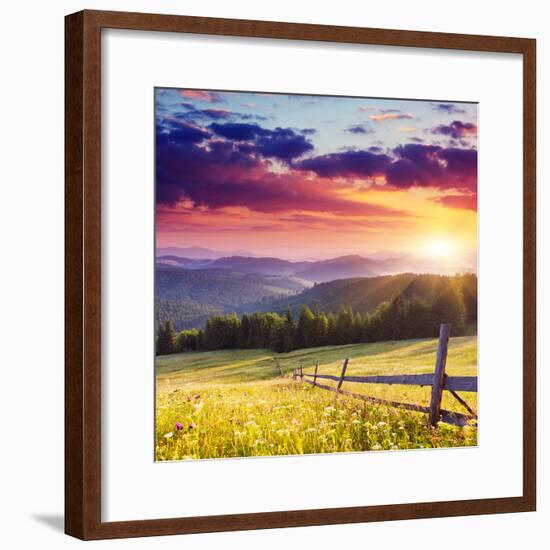 Majestic Sunset in the Mountains Landscape.Carpathian, Ukraine.-Leonid Tit-Framed Photographic Print