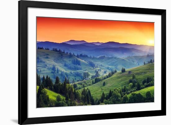 Majestic Sunset in the Mountains Landscape. Dramatic Sky. Carpathian, Ukraine, Europe. Beauty World-Creative Travel Projects-Framed Photographic Print