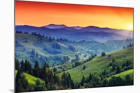 Majestic Sunset in the Mountains Landscape. Dramatic Sky. Carpathian, Ukraine, Europe. Beauty World-Creative Travel Projects-Mounted Photographic Print