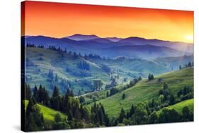 Majestic Sunset in the Mountains Landscape. Dramatic Sky. Carpathian, Ukraine, Europe. Beauty World-Creative Travel Projects-Stretched Canvas