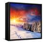 Majestic Sunset In The Winter Mountains Landscape. Hdr Image-Leonid Tit-Framed Stretched Canvas