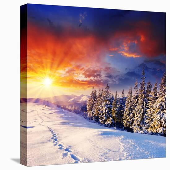 Majestic Sunset In The Winter Mountains Landscape. Hdr Image-Leonid Tit-Stretched Canvas