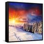 Majestic Sunset In The Winter Mountains Landscape. Hdr Image-Leonid Tit-Framed Stretched Canvas