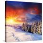 Majestic Sunset In The Winter Mountains Landscape. Hdr Image-Leonid Tit-Stretched Canvas