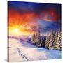 Majestic Sunset In The Winter Mountains Landscape. Hdr Image-Leonid Tit-Stretched Canvas