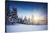 Majestic Sunset in the Winter Mountains Landscape. HDR Image-Leonid Tit-Stretched Canvas