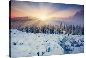 Majestic Sunset in the Winter Mountains Landscape. HDR Image-Leonid Tit-Stretched Canvas