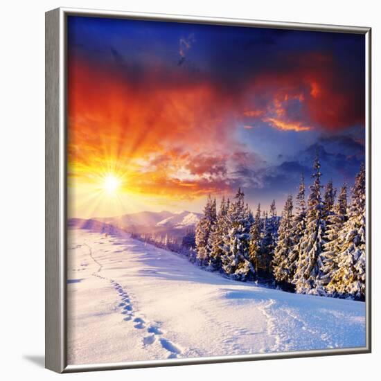 Majestic Sunset In The Winter Mountains Landscape. Hdr Image-Leonid Tit-Framed Photographic Print