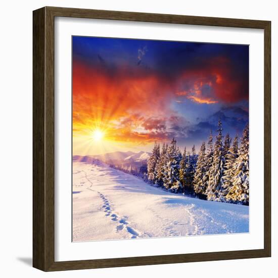 Majestic Sunset In The Winter Mountains Landscape. Hdr Image-Leonid Tit-Framed Photographic Print